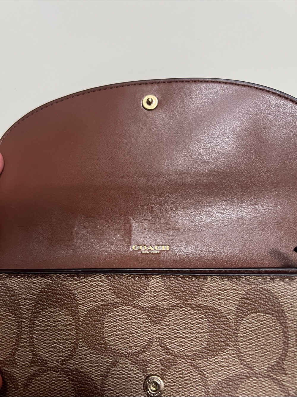 COACH Brown Signature Foldover Wallet with Leather Flap New - Picture 4 of 5